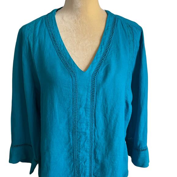 Soft Surroundings Leonie Tunic Top Linen Size Large Caribbean Turquoise - Picture 2 of 6
